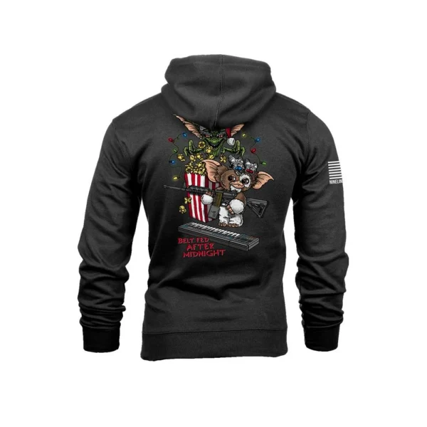 Nine Line Belt Fed Hooded Sweatshirt, black hoodie rear view with colorful printed graphic