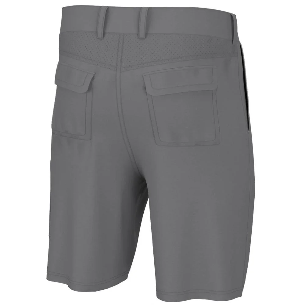 primary-32151 Huk Next Level shorts in overcast grey, rear view with belt loops and patch pockets