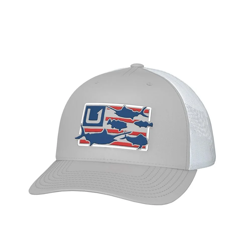 primary-32187 Marolina DBA HUK Huk Trophy Flag Trucker Hat Light Grey
