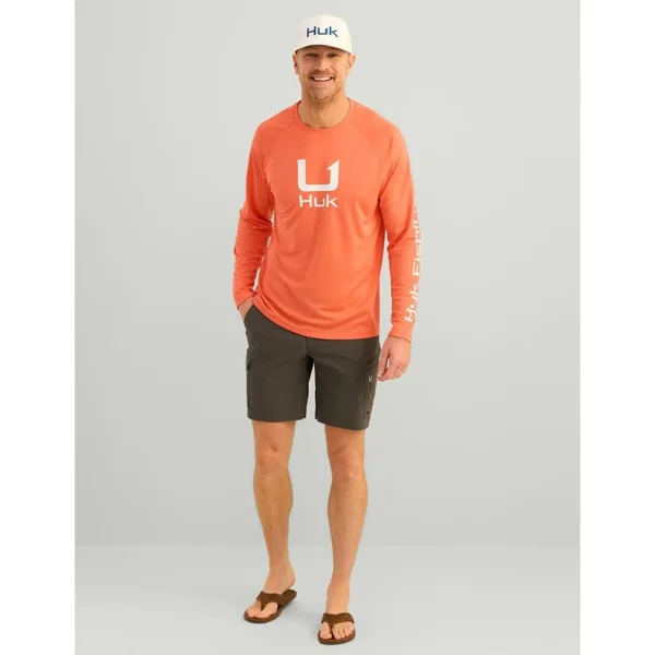 Marolina DBA HUK Huk Icon Crew Long Sleeve Shirt Fresh Salmon L