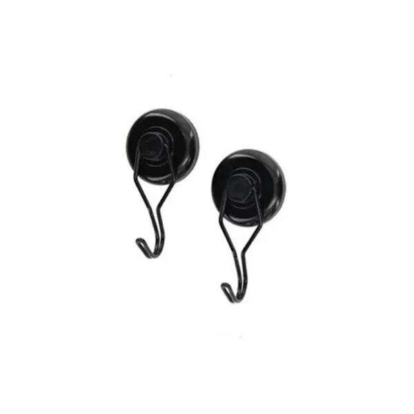 AOB Lockdown Magnetic Hook, two black round magnetic hooks, front view