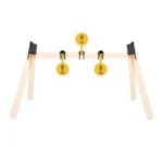 AOB Caldwell AR500 Plate Rack Kit front view with black crossbar, wood legs and yellow targets