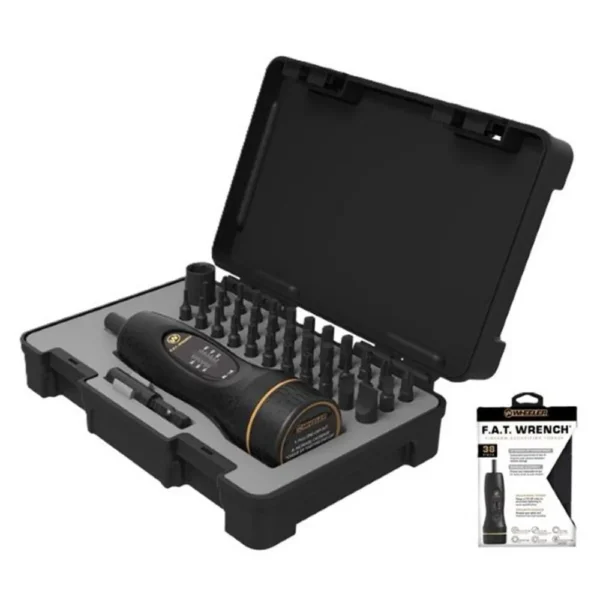 AOB Wheeler FAT Wrench Screwdriver Set 38 Piece in open black case with bits and instruction card