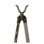AOB BOG Camo DeadShot Bipod in front view with camouflage legs and padded V-shaped rest