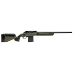 Savage 110 Core Hunter Predator rifle, side view with green stock, black barrel and magazine