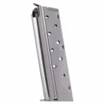 MEC-GAR 1911 handgun magazine, nickel angled side view with witness holes