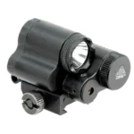 Leapers Inc. UTG Sub-compact light and red laser, black angled view with mount and controls