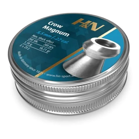 Hatsan USA / Escort Shotguns H&N Crow Magnum Pellets, round silver tin with teal label