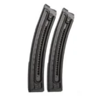 American Tactical Inc-ATI ATI GSG GSG-16 rifle magazines, front view of two curved black magazines