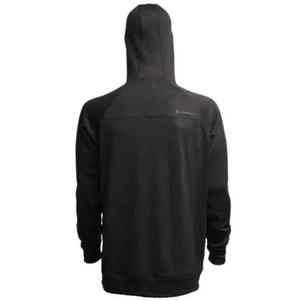 Leupold Velum Performance Hoodie, charcoal hooded pullover with rear shoulder seam, back view