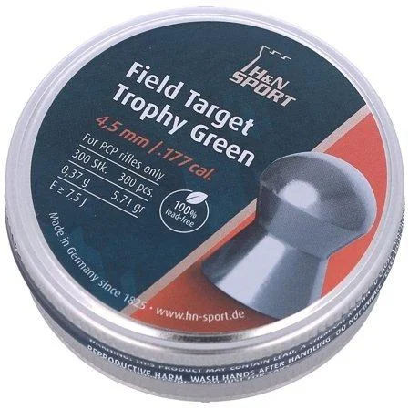 H&N Field Target Trophy Green, round pellet tin in angled top view with green label