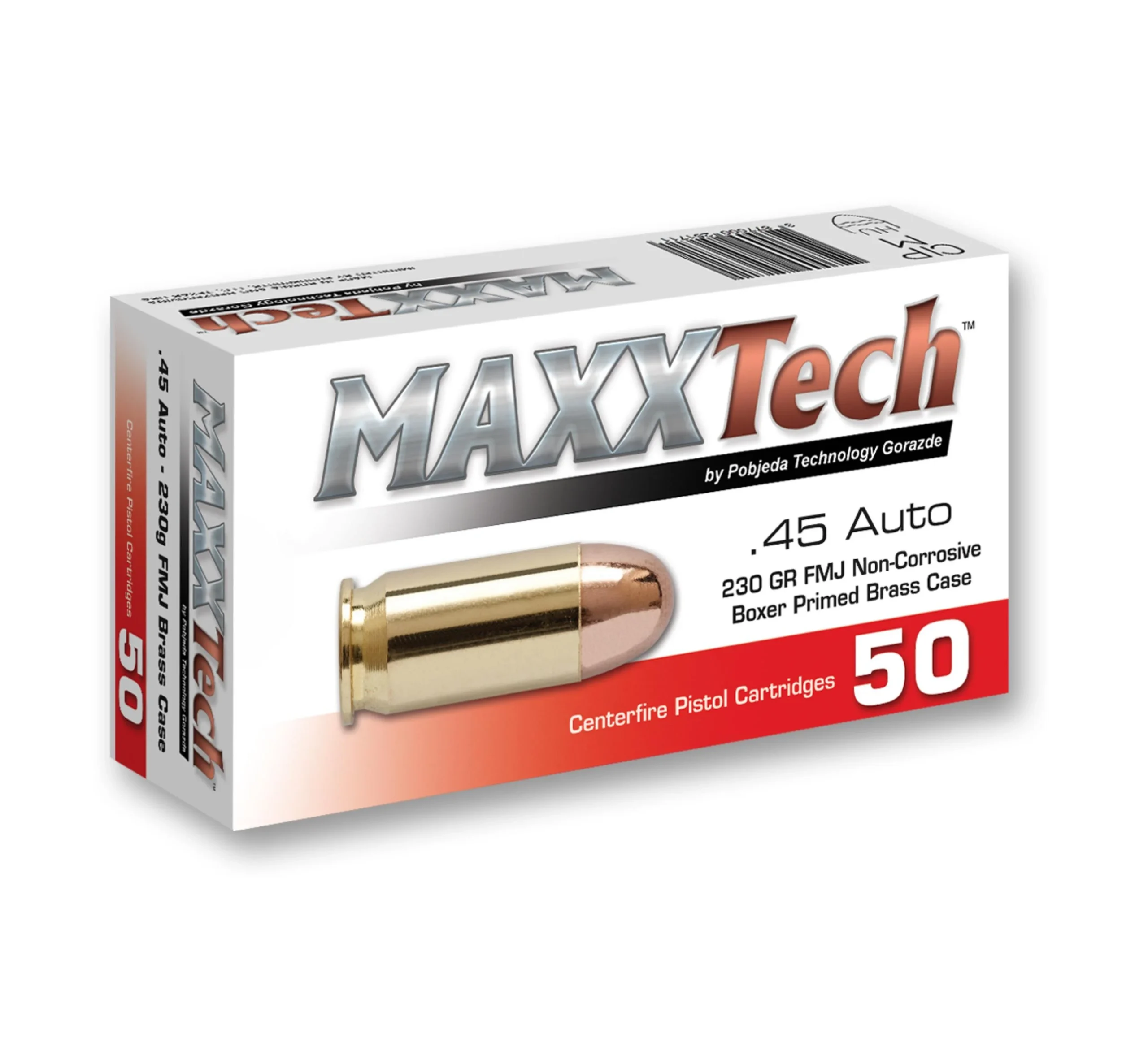primary-32482 Grasso Holdings Inc. / Tulammo Maxxtech ammunition box, angled front view with cartridge graphic