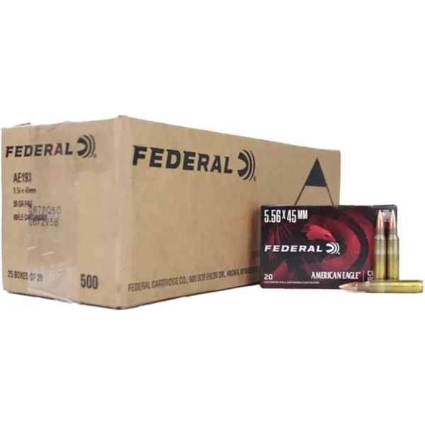 Federal Cartridge Co. Federal American Eagle Rifle Ammunition 5.56X45 NATO 55gr FMJ 3165 fps 500/ct (25-20/ct)
