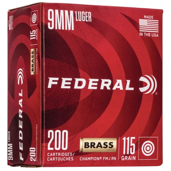 Federal Cartridge Co. Federal Champion Handgun Ammunition 9mm Luger 115 gr FMJ 1125 fps 1000/ct Case(5-200/ct)