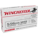 Winchester USA Lake City M193 Rifle Ammunition white carton with red Winchester branding