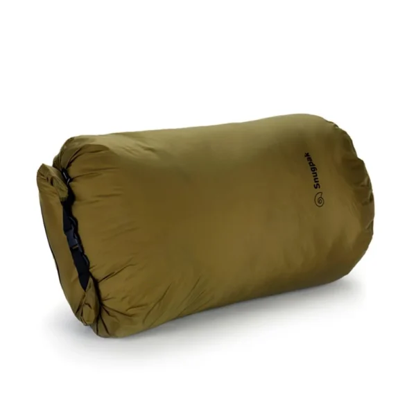 Snugpak Dri-Sak WGTE 13L Dry Bag, coyote side view, rolled and secured with black buckle