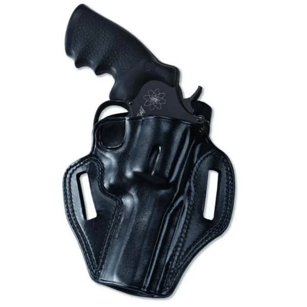 Galco Combat Master Belt Holster for Glock 19 Gen 1-5 Black RH, front view with belt slots and handgun
