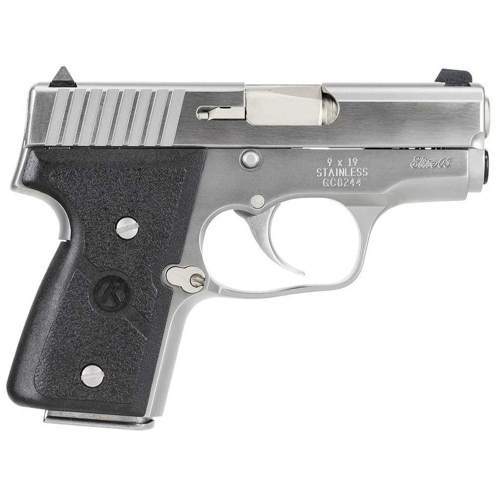 primary-32833 Kahr Arms MK9 Elite Handgun 9mm Luger 6rd (2) & 7rd (1) Magazines 3" Barrel Silver wil Black Checkered Grip CA Compliant