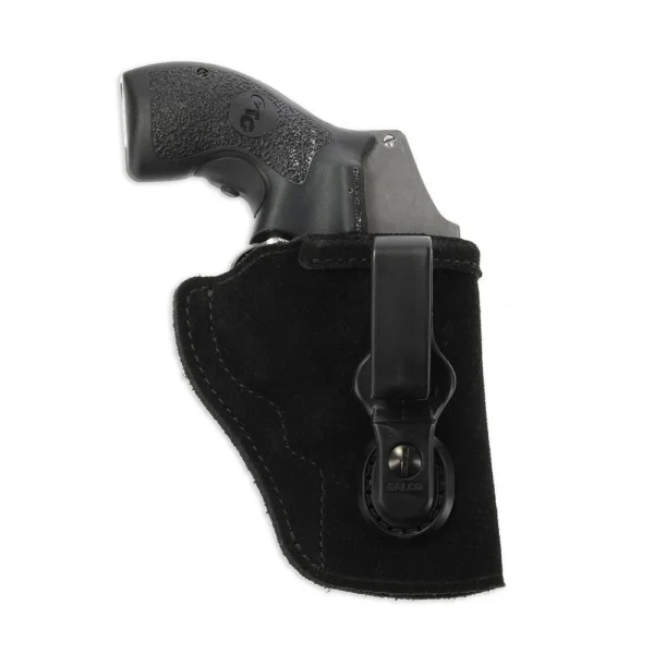 Galco Tuck-N-Go 2.0, black IWB holster with belt clip and handgun inserted