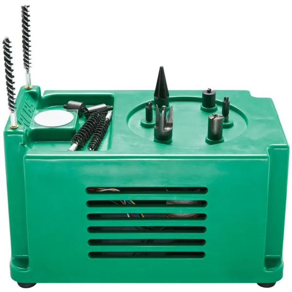 RCBS Brass Boss case prep station, green front view with multiple tools and brushes
