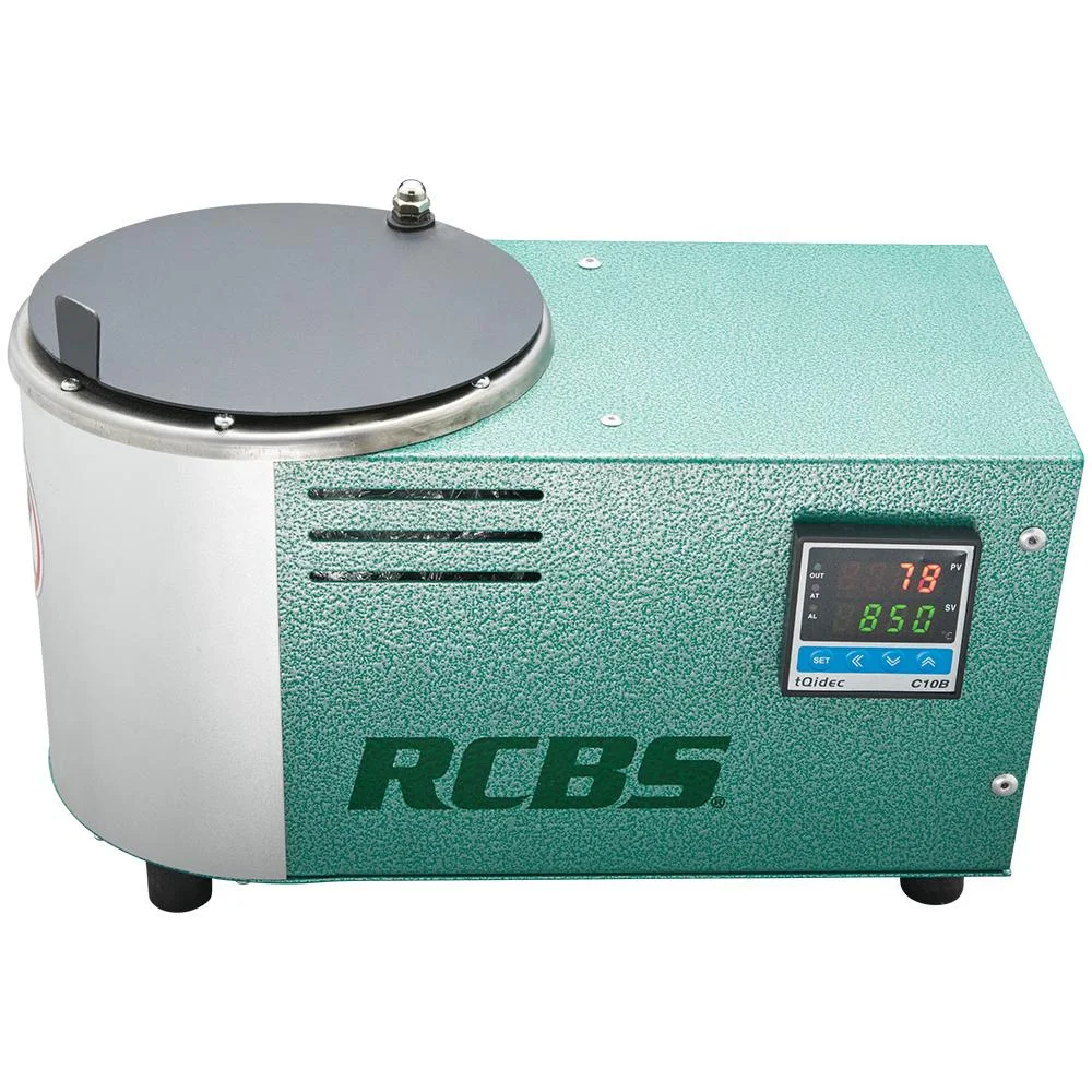primary-32875 RCBS Easy-Melt Lead Ladle Pot, green and silver front view with round lid and digital display