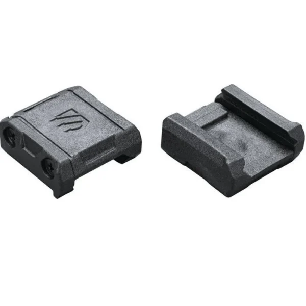Blackhawk! Omnivore Multi-fit Holster Rail Attachment Device, two views of black mounting parts