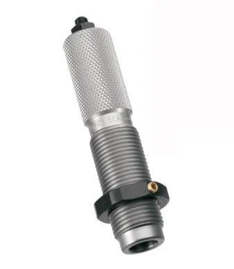 RCBS SEATER 6.5 RSAUM silver threaded seating die with knurled upper section and black locking ring