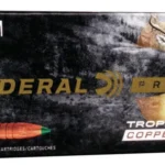 Federal Premium Vital-Shok Trophy Copper, black ammunition box shown from the front