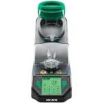 RCBS MatchMaster digital powder scale and dispenser, front view with green controls
