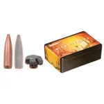 Federal Cartridge Co. FA, orange ammunition box with two bullets and an expanded projectile