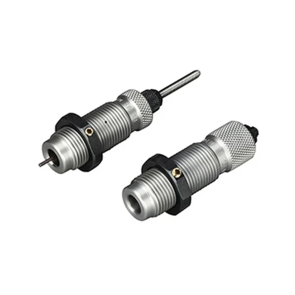 RCBS RC 6.5MM GRENDEL SB T/C DIE SET, two silver and black threaded dies in angled view