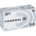 Federal American Eagle Rifle Ammunition, white and grey box in angled front view