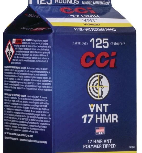 CCI Varmint Rimfire Ammunition .17 HMR 17gr VNT 2650 fps 125/ct