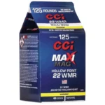 CCI Maxi Mag Rimfire Ammunition, blue and red 125-round box in front view