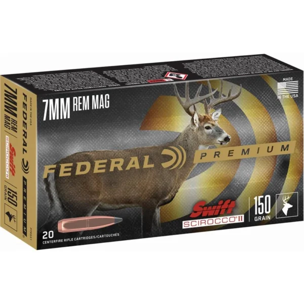 Federal Cartridge Co. Federal Swift Scirocco II Rifle Ammunition 7mm Rem Mag 150 gr Poly Tip 3050 fps 20/ct