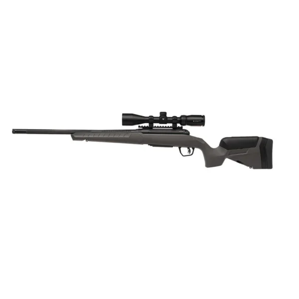 Savage 110 Trail Blazer XP rifle, right-side view with dark gray stock and mounted scope