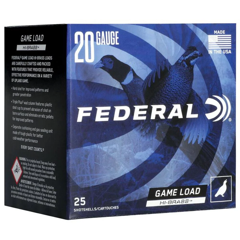 primary-33343 Federal Game-Shok Upland Game Hi Brass Load Shotshells blue and black box, front angled view
