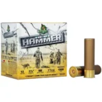 Environ Metal Inc HEVI-Shot Hevi-Hammer Shotshell, box with three brown and brass shells