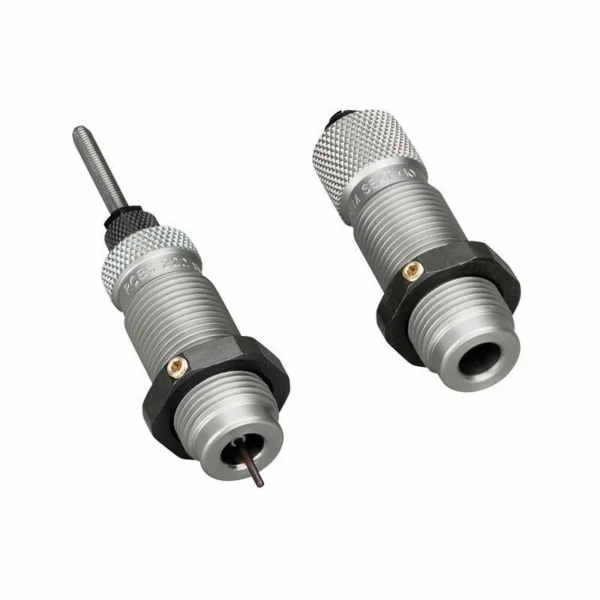 RCBS Supreme Die Set with two silver reloading dies shown at angled views