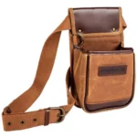 Federal Premium Shell Pouch Tan, front view with shoulder strap, flap and exterior pockets