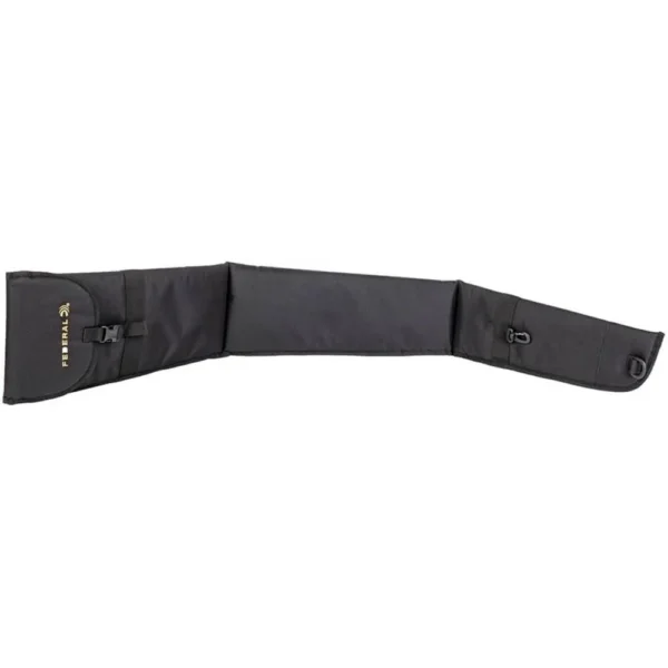 Federal Tri-Fold Shotgun Gun Case black, unfolded view with three padded sections and snap closure