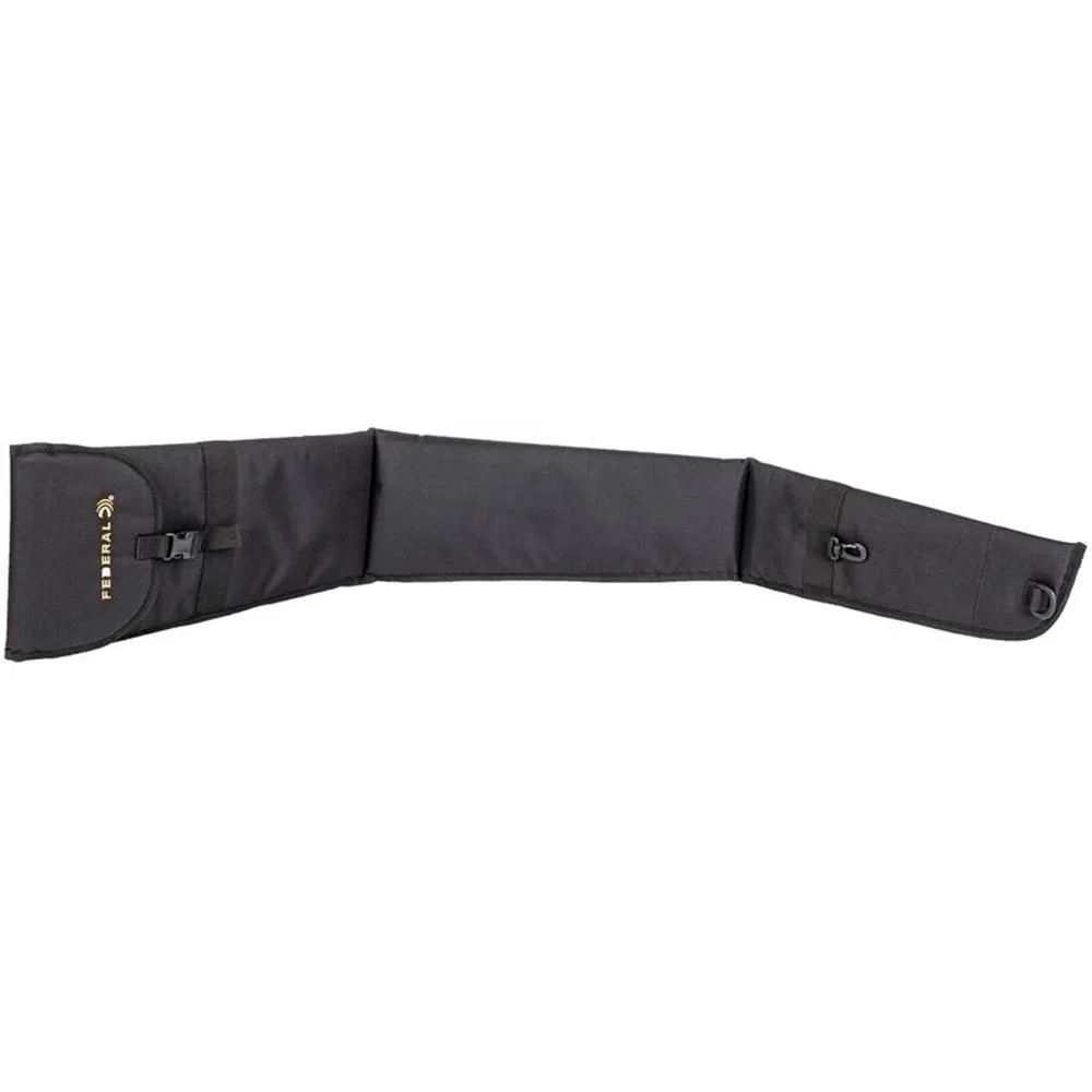 primary-33496 Federal Tri-Fold Shotgun Gun Case black, unfolded view with three padded sections and snap closure