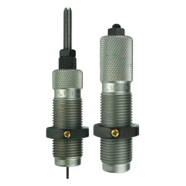 RCBS Full Length Rifle Die Set, two silver dies shown upright