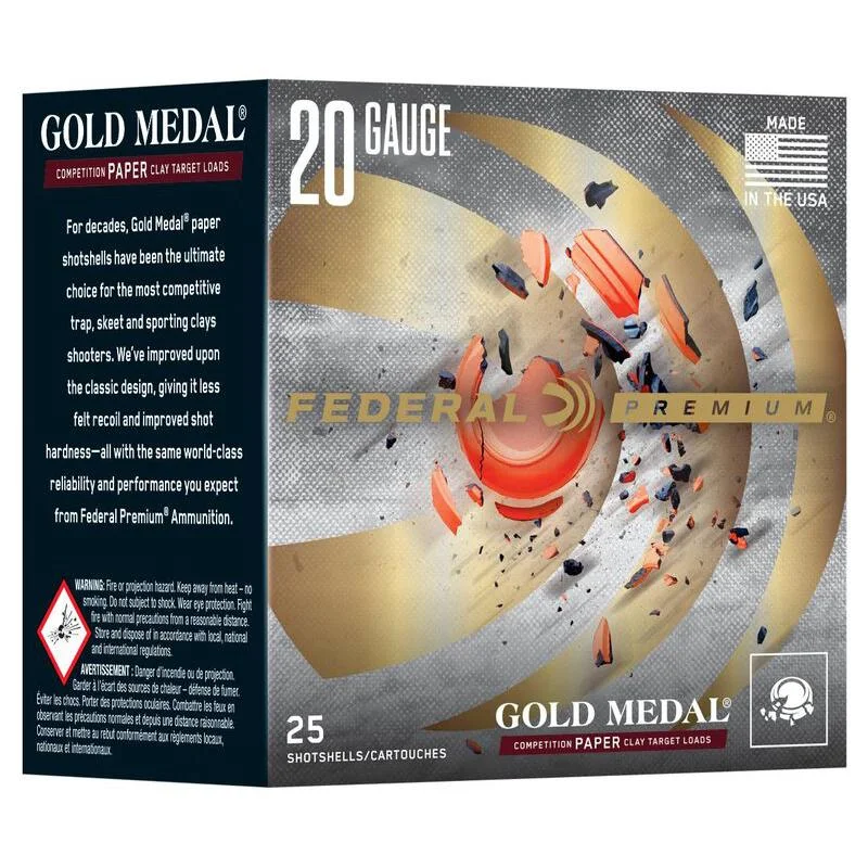 primary-33523 Federal Gold Medal Paper Shotshells, front of black and gold ammunition box