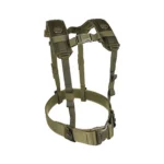 Blackhawk Load Bearing Suspenders Harness, OD green front view with straps, buckles and padded shoulders