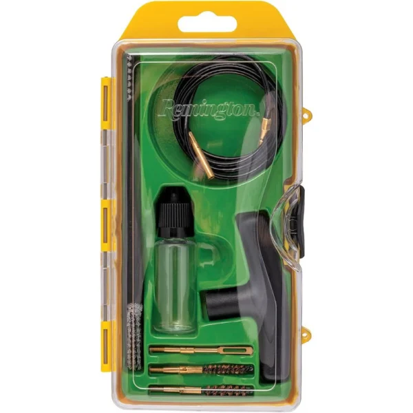 Remington Premier Rimfire Cleaning Kit in green and yellow clear-front plastic case