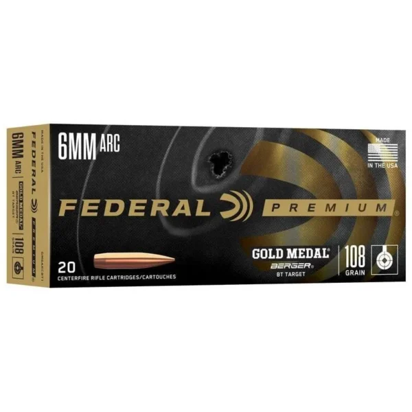 Federal Cartridge Co. Federal Gold Medal Berger Rifle Ammunition 6mm ARC 108gr OTM 2950 fps 20/ct