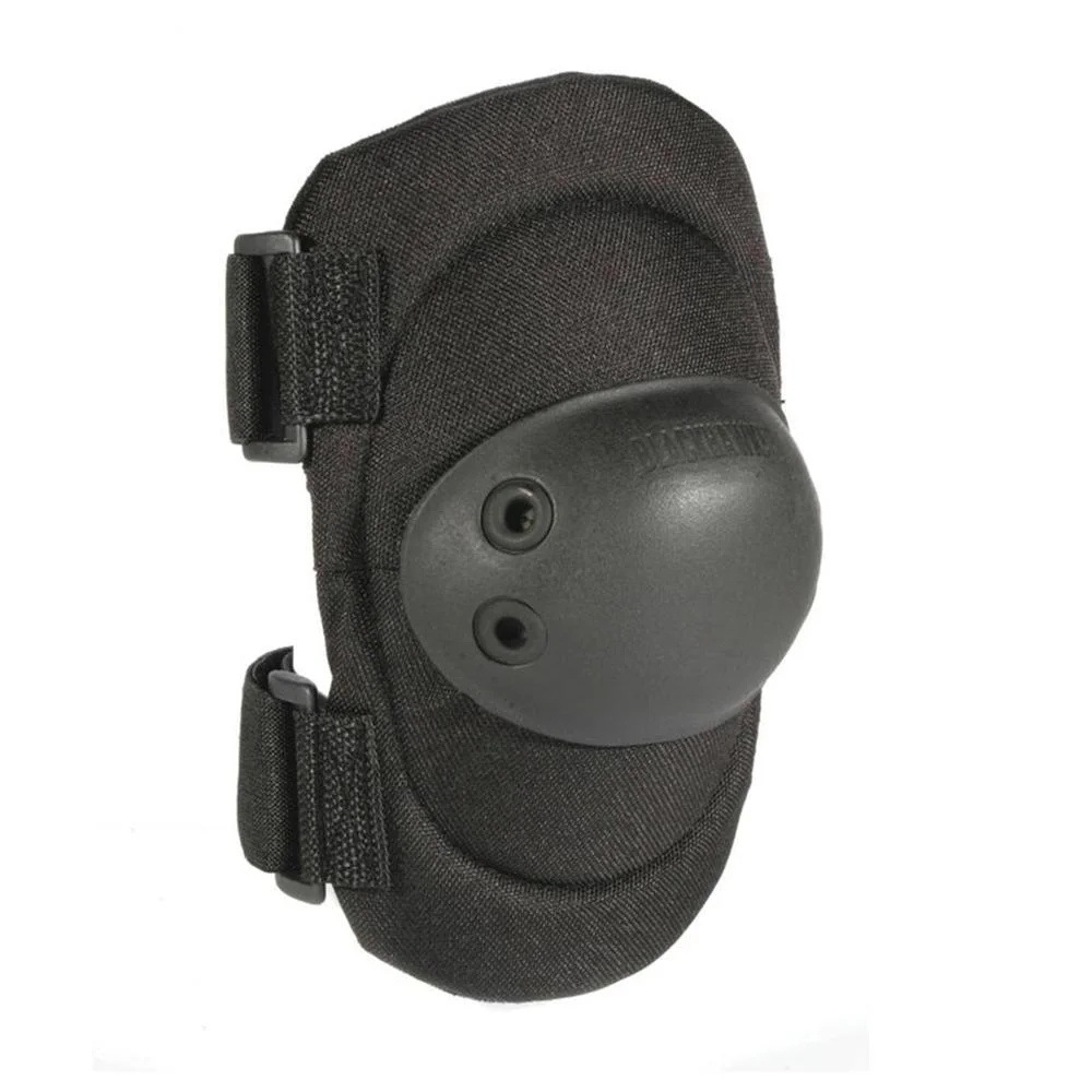 primary-33556 Blackhawk Advanced Tactical Elbow Pads V2, black front view with hard cap and two straps