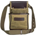 Federal Premium Shell Pouch in OD green, front view with shoulder strap, flap and outer pocket