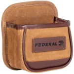 Federal Premium Single Shotshell Box Pouch, front view in tan fabric with brown trim and logo